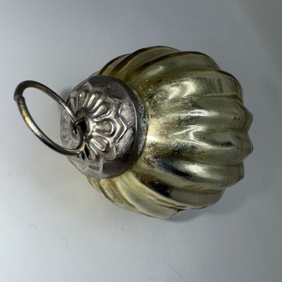 Vintage Krugel German Blown Glass Ornament Christmas Gold Ribbed Teardrop 5" - Picture 9 of 9